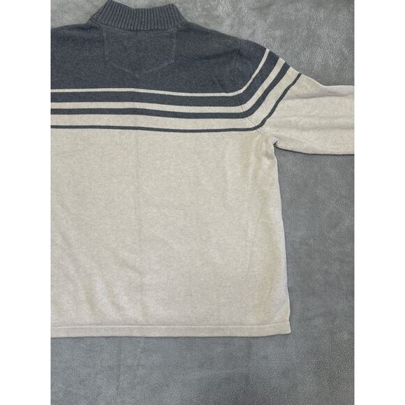 VTG Eddie Bauer Cream Grey 1/4 Zip Mock Neck Stripe Sweater T3XL Classic Preppy - Picture 9 of 16